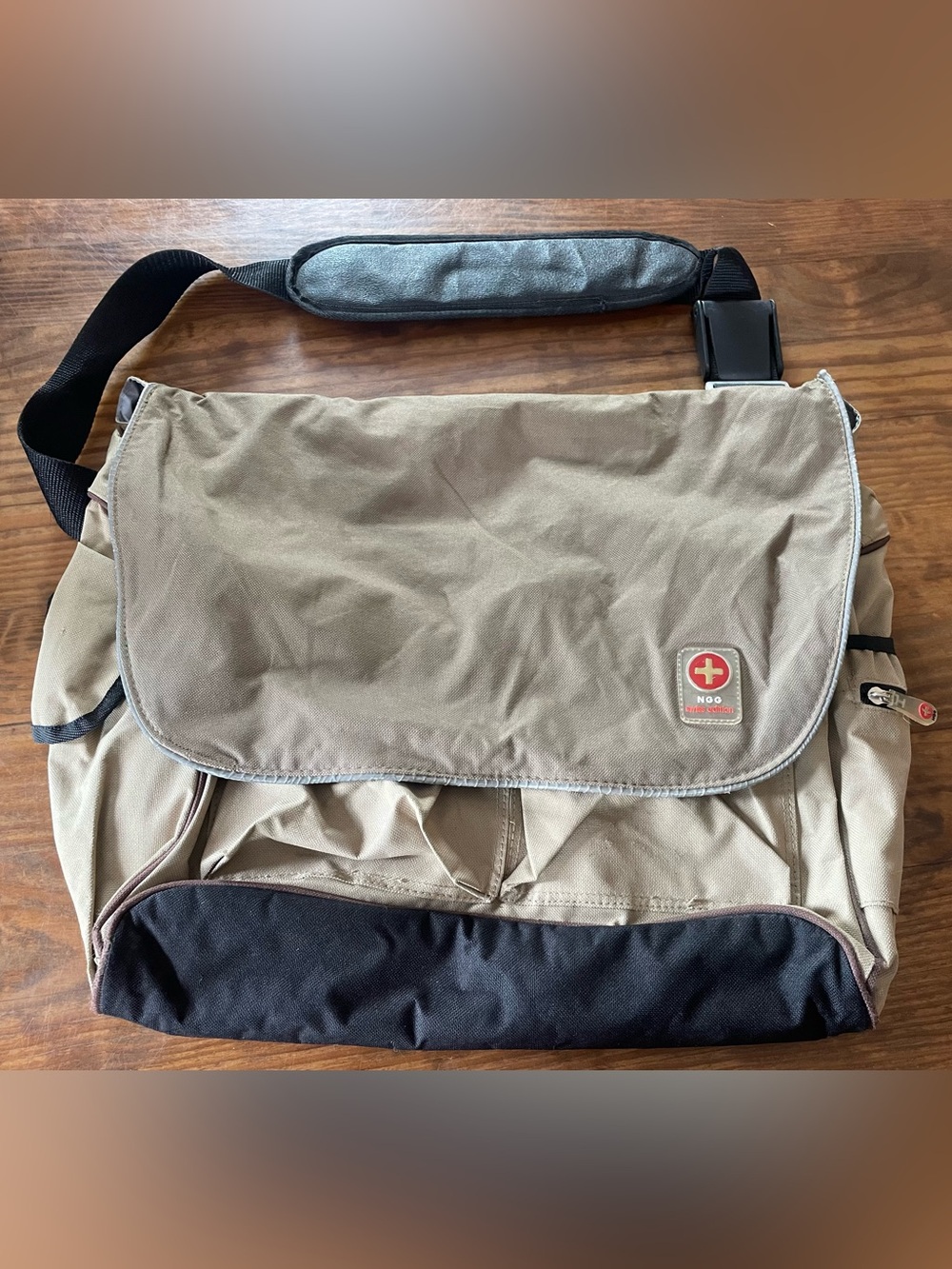 NGG Swiss Edition Tan and Black Canvas Messenger Bag - Men's Shoulder Bag